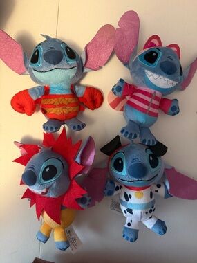 Four Collectible Disney Stitch in Costume Stuffed Animals - Disney 100 Tags